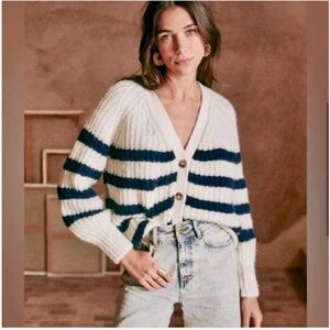 Sezane Basile cardigan like new condition navy ecru striped blue and white chic